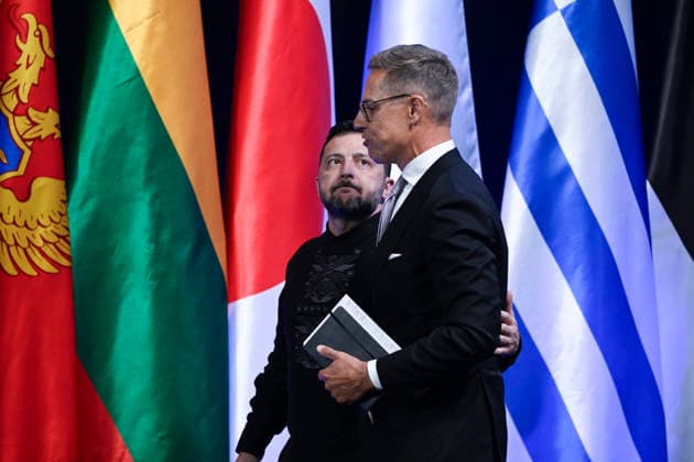 LKS 20260824 Ukraine s President Volodymyr Zelensky (L) and Finland s President Alexander Stubb (R) attend the joint press conference of the Coalition of the Willing Meeting in Kyiv, Ukraine on Ukraine’s 35th Independence Day, August 24, 2026. - ANTTI AIMO-KOIVISTO Kiova Ukraine  Copyright: xAnttixAimo-Koivistox IWq-TAq30jM