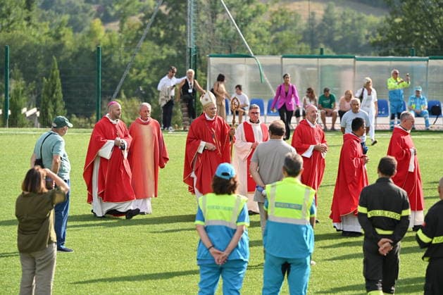 IPA87766455 - Amatrice, Central Italy Earthquake: Cardinal Matteo Zuppi in Amatrice for the ceremony marking the 10th anniversary  Copyright: xGianlucaxVannicellix xGianlucaxVannicellix 87766455
