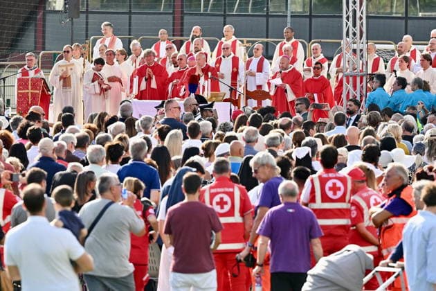 IPA87766452 - Amatrice, Central Italy Earthquake: Cardinal Matteo Zuppi in Amatrice for the ceremony marking the tenth anniversary  Copyright: xGianlucaxVannicellix xGianlucaxVannicellix 87766452