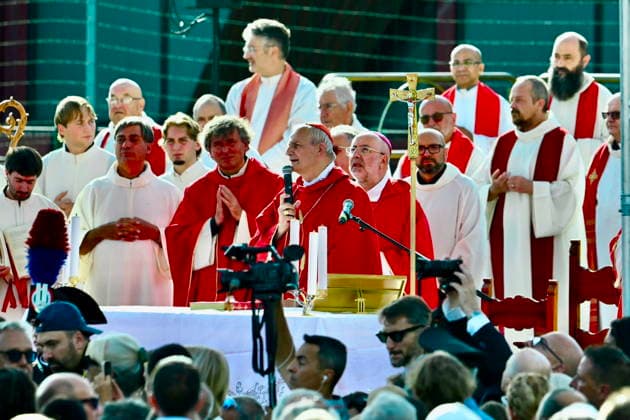 IPA87766565 - Amatrice, Central Italy Earthquake: Cardinal Matteo Zuppi in Amatrice for the ceremony marking the tenth anniversary  Copyright: xGianlucaxVannicellix xGianlucaxVannicellix 87766565
