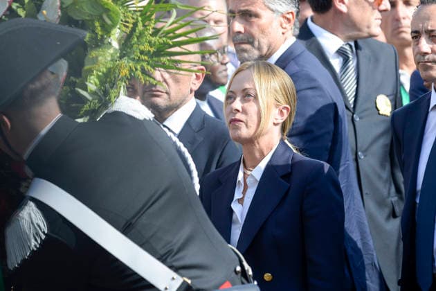 IPA87767485 - Amatrice: Memorial ceremony for the victims of the August 2016 earthquake; pictured: Giorgia Meloni  Copyright: xSTEFANOxCAROFEIx xSTEFANOxCAROFEIx xFOTOGRAMMAx 87767485