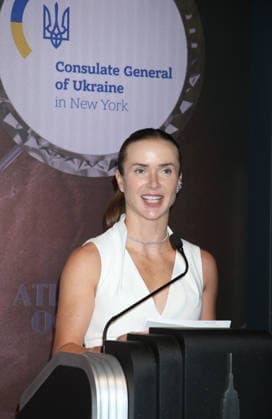 NEW YORK, NY - AUGUST 24: Elina Svitolina lights the Empire State Building in honor of Ukrainian Independence Day in partnership with the Consulate General of Ukraine on August 24, 2026 in in New York City. Copyright: xRWx