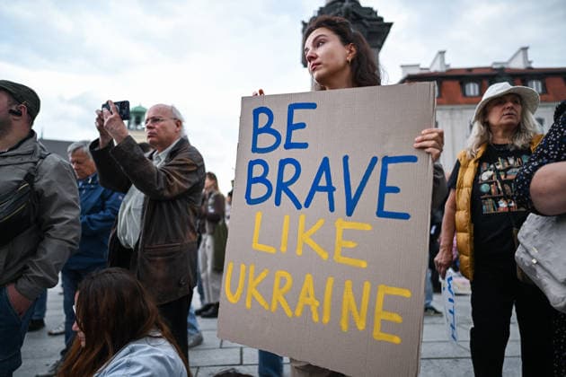 Ukrainian Independence day celebrations in Poland WARSAW, POLAND - AUGUST 24: Members of the Ukrainian diaspora and Poles participate in a demonstration celebrating the Ukrainian Independence day in Warsaw, Poland on August 24, 2026. Omar Marques Anadolu Warsaw Poland. Editorial use only. Please get in touch for any other usage.  Copyright: x2026xAnadoluxOmarxMarquesx