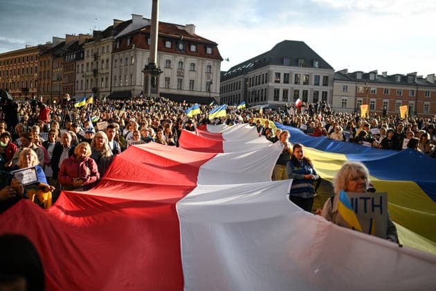 Ukrainian Independence day celebrations in Poland WARSAW, POLAND - AUGUST 24: Members of the Ukrainian diaspora and Poles participate in a demonstration celebrating the Ukrainian Independence day in Warsaw, Poland on August 24, 2026. Omar Marques Anadolu Warsaw Poland. Editorial use only. Please get in touch for any other usage.  Copyright: x2026xAnadoluxOmarxMarquesx