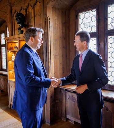 Lars Klingbeil, Bundesminister der Finanzen, aufgenommen im Rahmen seiner Teilnahme am Treffen der Finanzministerinnen und Finanzminister von Deutschland, Liechtenstein, Luxemburg, Oesterreich und der Schweiz in Liechtenstein. Empfang gegeben von S. D. Erbprinz Alois von und zu Liechtenstein. Fotografiert im Auftrag des Bundesfinanzministeriums Vaduz Liechtenstein *** Lars Klingbeil, Federal Minister of Finance, photographed during his participation in the meeting of the finance ministers of Germany, Liechtenstein, Luxembourg, Austria, and Switzerland in Liechtenstein. Hosted by His Highness Hereditary Prince Alois von und zu Liechtenstein. Photographed on behalf of the Federal Ministry of Finance, Vaduz, Liechtenstein. Copyright: xThomasxKoehlerx