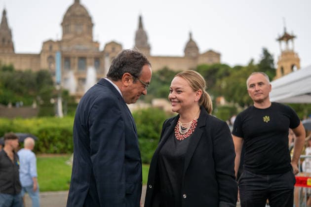 Josep Rull Closes the 35th Anniversary of Ukraine s Independence in Barcelona The president of the Catalan Parliament, Josep Rull, alongside the Ukrainian ambassador to Spain, Yuliia Sokolovska, during the closing ceremony of the 35th anniversary of Ukraine’s independence, on August 24, 2026, in Barcelona, Catalonia, Spain. Rull participated in the event commemorating the 35th anniversary of Ukraine’s independence, proclaimed on August 24, 1991, following the dissolution of the Soviet Union. The event featured a set by Ukrainian DJs and an exhibition of Ukrainian handicrafts. AUGUST 24, 2026 Lorena Sopê Barcelona, Catalonia Barcelona, Catalonia, Spain  Copyright: xLorenaxSopÃªnax 7730667