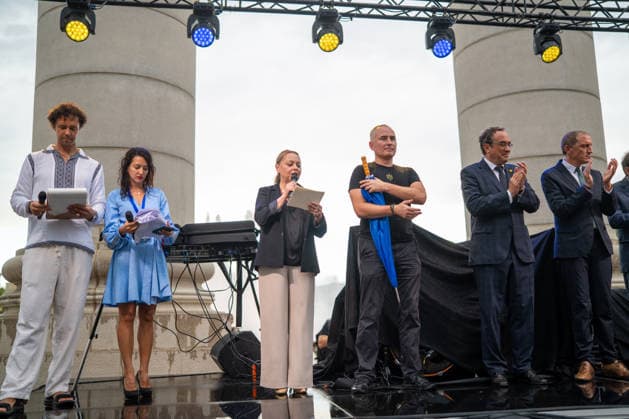 Josep Rull Closes the 35th Anniversary of Ukraine s Independence in Barcelona The president of the Catalan Parliament, Josep Rull, alongside the Ukrainian ambassador to Spain, Yuliia Sokolovska, during the closing ceremony of the 35th anniversary of Ukraine’s independence, on August 24, 2026, in Barcelona, Catalonia, Spain. Rull participated in the event commemorating the 35th anniversary of Ukraine’s independence, proclaimed on August 24, 1991, following the dissolution of the Soviet Union. The event featured a set by Ukrainian DJs and an exhibition of Ukrainian handicrafts. AUGUST 24, 2026 Lorena Sopê Barcelona, Catalonia Barcelona, Catalonia, Spain  Copyright: xLorenaxSopÃªnax 7730669