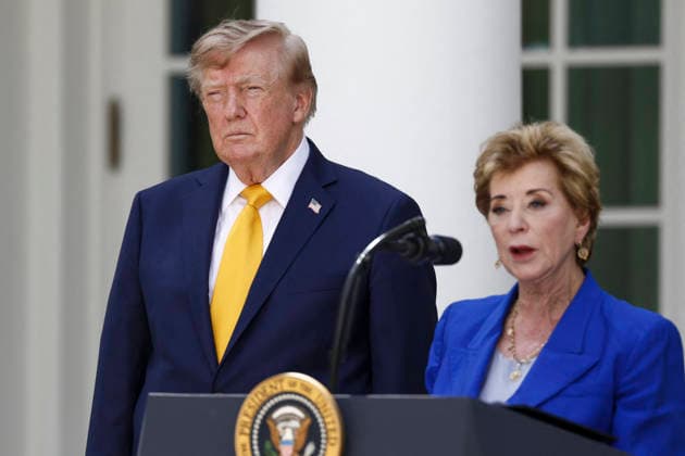 White House Coverage US President Donald Trump listens as Secretary of Education Linda McMahon delivers remarks during an education event in the Rose Garden of the White House in Washington DC, USA, 24 August 2026. President Trump and Secretary McMahon highlighted the administration’s school choice program as the new academic year begins. WASHINGTON DISTRICT OF COLUMBIA United States  Copyright: xPool ABACAx