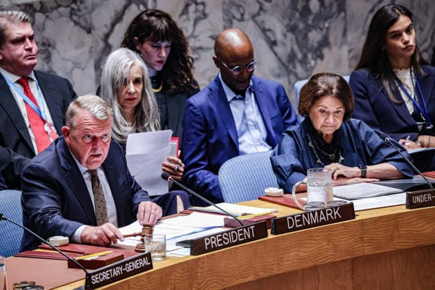 August 24, 2026, New York, New York, United States: LARS LOKKE RASMUSSEN, Minister for Foreign Affairs of Denmark, strikes the gavel while chairing the UN Security Council. Denmark holds the rotating presidency of the Council, with RASMUSSEN chairing meetings on Sudan and Ukraine, the latter held on UkraineÃ¢â‚¬â ¢s Independence Day. New York United States  - ZUMAo116 20260824_znp_o116_004 Copyright: xBiancaxOterox
