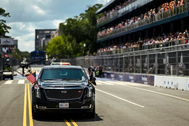 August 24, 2026, Washington, Dc, United States: U.S. President Donald Trump and First Lady Melania Trump take a ceremonial lap on the track in the presidential limousine known as Ã¢â‚¬oeThe BeastÃ¢â‚¬Â, before the start of the Freedom 250 Grand Prix Race, August 23, 2026 in Washington, D.C. Washington United States - ZUMAp138 20260824_zaa_p138_016 Copyright: xDanielxTorok WhitexHousex