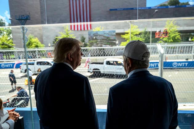 August 24, 2026, Washington, Dc, United States: U.S. President Donald Trump, left, stands with Roger Penske, owner of the Penske Motorsports, right, before the start of the Freedom 250 Grand Prix Race, August 23, 2026 in Washington, D.C. Washington United States - ZUMAp138 20260824_zaa_p138_040 Copyright: xDanielxTorok WhitexHousex