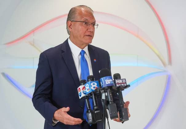 August 24, 2026, Tampa, Florida, USA: Tampa International Airport Chief Operating Officer John Tiliacos answers questions from reporters during a new conference at SkyCenter One at the airport on Monday, Aug. 24, 2026 in Tampa. Tampa International announced it s not privatizing its security on Monday. Tampa USA - ZUMAs70_ 20260824_zan_s70_005 Copyright: xDirkxShaddx