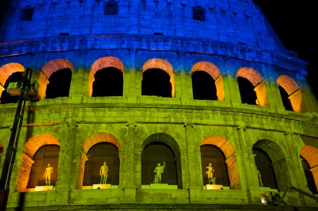 August 24, 2026, Rome, Italy: The facade of the Colosseum illuminated in the colors of the Ukrainian flag during the celebration of Ukrainian Independence Day during an event organized by the Christian Association of Ukrainians in Italy in Rome. Rome Italy - ZUMAv147 20260824_zip_v147_005 Copyright: xMarcelloxValerix