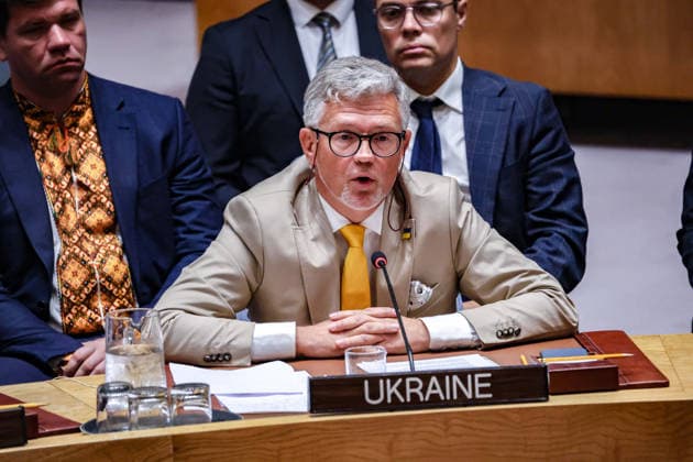August 24, 2026, New York, New York, United States: ANDRII MELNYK, Permanent Representative of Ukraine to the United Nations, addresses the Security Council during a meeting on Ukraine held on UkraineÃ¢â‚¬â ¢s Independence Day. MELNYK called for stronger air defences and increased international pressure on Russia, while criticising the CouncilÃ¢â‚¬â ¢s failure to halt attacks against Ukrainian civilians. New York United States - ZUMAo116 20260824_znp_o116_067 Copyright: xBiancaxOterox