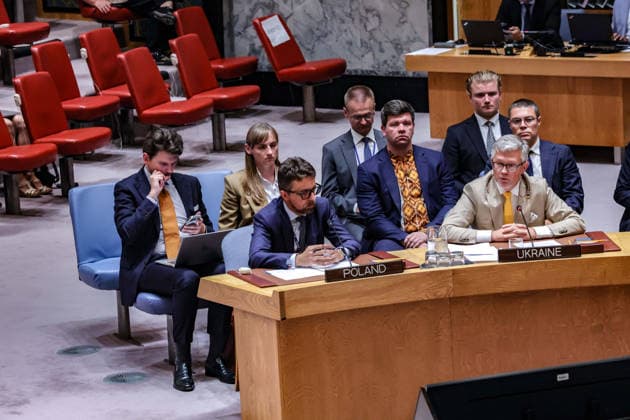 August 24, 2026, New York, New York, United States: ANDRII MELNYK, Permanent Representative of Ukraine to the United Nations, addresses the Security Council during a meeting on Ukraine held on UkraineÃ¢â‚¬â ¢s Independence Day. MELNYK called for stronger air defences and increased international pressure on Russia, while criticising the CouncilÃ¢â‚¬â ¢s failure to halt attacks against Ukrainian civilians. New York United States - ZUMAo116 20260824_znp_o116_070 Copyright: xBiancaxOterox