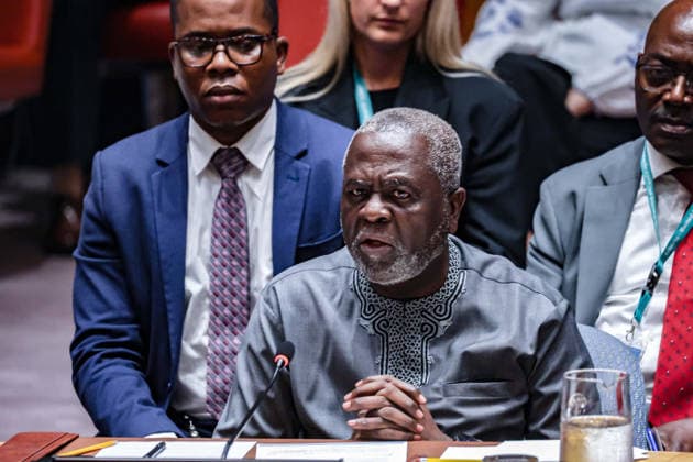 August 24, 2026, New York, New York, United States: LEWIS G. BROWN II, Permanent Representative of Liberia to the United Nations, addresses the Security Council during a meeting on Ukraine held on UkraineÃ¢â‚¬â ¢s Independence Day. BROWN highlighted the wider consequences of war, pointing to maritime workers navigating routes through the Black Sea and Strait of Hormuz and to communities facing hunger and economic hardship despite having no involvement in the conflicts themselves. New York United States - ZUMAo116 20260824_znp_o116_091 Copyright: xBiancaxOterox