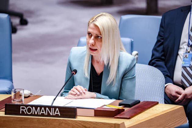 August 24, 2026, New York, New York, United States: A representative of ROMANIA addresses the Security Council during a meeting on Ukraine held on UkraineÃ¢â‚¬â ¢s Independence Day, reaffirming RomaniaÃ¢â‚¬â ¢s support for Ukraine and addressing the continuing war and its wider regional consequences. New York United States - ZUMAo116 20260824_znp_o116_103 Copyright: xBiancaxOterox