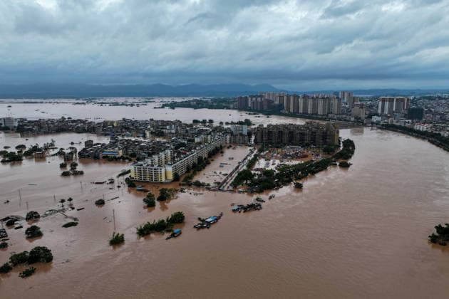 NINGMING, CHINA - AUGUST 24: An aerial view shows flooded areas in Ningming County on August 24, 2026 in Ningming, Guangxi Zhuang Autonomous Region of China. Heavy rainfall brought by Typhoon Narra flooded the low-lying areas in south China s Guangxi Zhuang Autonomous Region.  Copyright: xChinaxNewsxServicex 111661873860