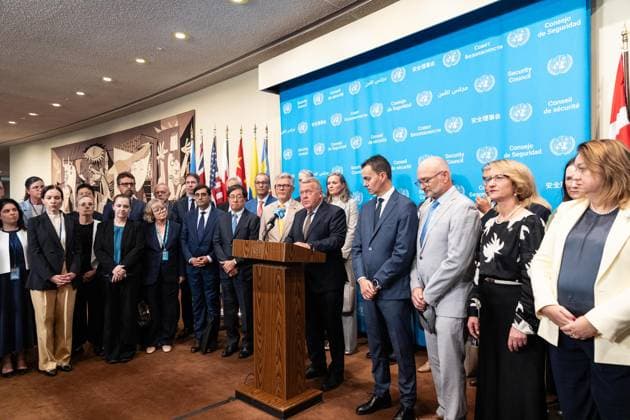 August 24, 2026, New York, New York, USA: Lars Lokke Rasmussen, Minister for Foreign Affairs of Denmark delivered statement on behalf of more than 50 countries condemning Russia for war against Ukraine and requesting immediate unconditional ceasefire on the Ukrainian Independence Day and ahead of Security Council meeting on Maintenance of peace and security of Ukraine at UN Headquarters in New York, NY on August 24, 2026. New York USA - ZUMAr339 20260824_znp_r339_027 Copyright: xLevxRadinx