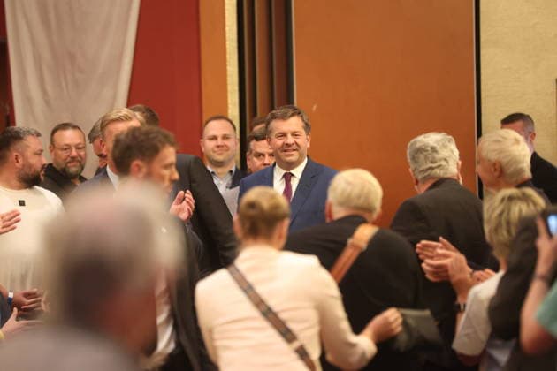 Sachsen-Anhalts Ministerpräsident Sven Schulze bei einer Wahlkampfveranstaltung im HKK Hotel. Wernigerode, 24.08.2026 *** Saxony-Anhalt s Minister President Sven Schulze at a campaign event at the HKK Hotel in Wernigerode, August 24, 2026 Copyright: xAgenturxMatthiasxWehnertx xM.xGränzdörferx