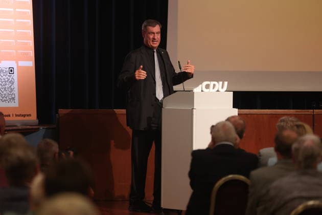 Bayerns Ministerpräsident Markus Söder bei einer Wahlkampfveranstaltung im HKK Hotel. Wernigerode, 24.08.2026 *** Bavaria s Minister-President Markus Söder at a campaign event at the HKK Hotel in Wernigerode, August 24, 2026 Copyright: xAgenturxMatthiasxWehnertx xM.xGränzdörferx