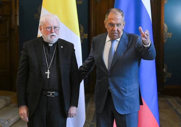 Russia Vatican 9228295 25.08.2026 Russian Foreign Minister Sergey Lavrov welcomes Vatican s Secretary for Relations with States Paul Richard Gallagher, left, before a meeting in Moscow, Russia. Sergey Guneev Sputnik Moscow Russia  Copyright: xSergeyxGuneevx