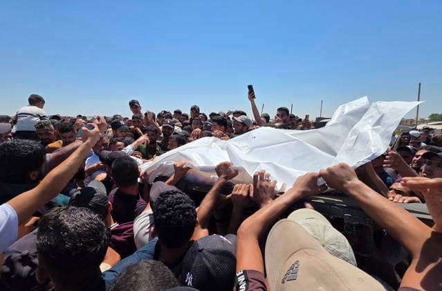 Palestinians Bury Three People in Khan Younis Palestinians attend the funeral of three people in Khan Younis, in the southern Gaza Strip, on August 25, 2026. Two died from wounds sustained in previous Israeli strikes, while the third was killed in an Israeli strike the previous evening. Photo by Tariq Mohammad APA Images Khan Yunis Gaza Strip Palestinian Territory 250826_Khan_Yunis_TM_04(38) Copyright: xapaimagesxTariqxMohammad xapaimagesx