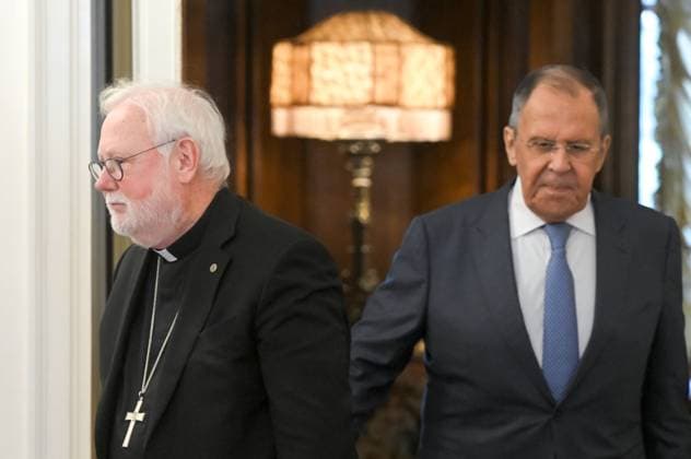 Russia Vatican 9228359 25.08.2026 Russian Foreign Minister Sergey Lavrov and Vatican s Secretary for Relations with States archbishop Paul Richard Gallagher, left, arrive to attend a joint news conference following a meeting in Moscow, Russia. Sergey Guneev Sputnik Moscow Russia  Copyright: xSergeyxGuneevx