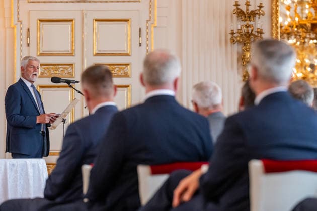 Czech President Petr Pavel, left, speaks during his meeting with heads of Czech Republic s diplomatic missions abroad on August 25, 2026, at the Prague Castle, in Prague, Czech Republic. (CTKxPhoto OndrejxDeml) CTKPhotoP2026082504098  CTKPhotoP2026082504098