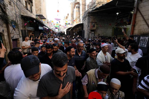 Mawlid al-Nabi in Nablus NABLUS, WEST BANK, PALESTINE - AUGUST 25: Palestinian religious figures and residents take part in a street procession to mark Mawlid al-Nabi, the anniversary of the birth of Prophet Muhammad, in Nablus, West Bank, Palestine on August 25, 2026. Participants wearing traditional clothing chant religious songs accompanied by tambourines and drums during the celebrations. Nedal Eshtayah Anadolu Nablus West Bank. Editorial use only. Please get in touch for any other usage.  Copyright: x2026xAnadoluxNedalxEshtayahx