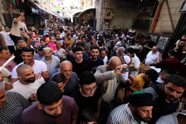 Mawlid al-Nabi in Nablus NABLUS, WEST BANK, PALESTINE - AUGUST 25: Palestinian religious figures and residents take part in a street procession to mark Mawlid al-Nabi, the anniversary of the birth of Prophet Muhammad, in Nablus, West Bank, Palestine on August 25, 2026. Participants wearing traditional clothing chant religious songs accompanied by tambourines and drums during the celebrations. Nedal Eshtayah Anadolu Nablus West Bank. Editorial use only. Please get in touch for any other usage.  Copyright: x2026xAnadoluxNedalxEshtayahx
