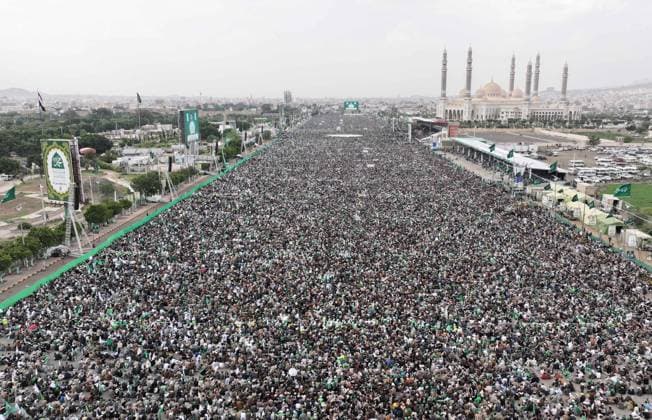 Mawlid al-Nabi in Yemen SANAA, YEMEN - AUGUST 25: An aerial view of tens of thousands Muslims gathering at Al-Sabeen Square for a celebration marking Mawlid al-Nabi, commemorating the birth of Prophet Muhammad in Sanaa, Yemen on August 25, 2026. Attendees listened to a speech by Houthi leader Abdul-Malik al-Houthi on large screens. Mohammed Hamoud Anadolu Sanaa Yemen. Editorial use only. Please get in touch for any other usage.  Copyright: x2026xAnadoluxMohammedxHamoudx