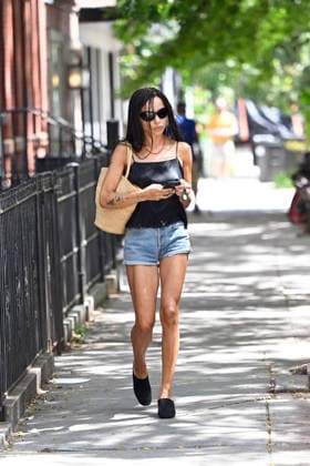 Zoe Kravitz shows off her cool girl style in a black lace cami and denim shorts while out in New York City Featuring: Zoe Kravitz Where: New York City, New York, United States When: 25 Aug 2026 Credit: Elder Ordonez INSTARimages EDITORIAL USE ONLY. NOT FOR USE BY NEWSPAPERS BASED IN THE UK. Copyright: xx instar55944553