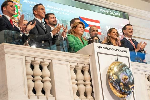 August 25, 2026, New York, New York, USA: Jenniffer Gonzalez-Colon, Governor of Puerto Rico and members of Government ring the opening bell of the New York Stock Exchange (NYSE) in New York, NY on August 25, 2026 New York USA  - ZUMAr339 20260825_znp_r339_020 Copyright: xLevxRadinx