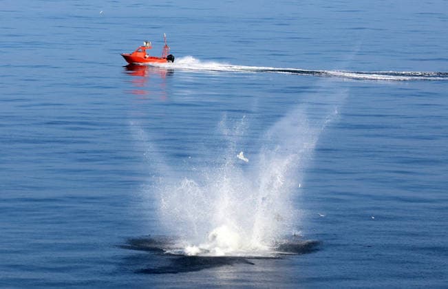 Combat test of suicide drone in S. Korea Combat test of suicide drone in S. Korea A suicide attack drone, launched from the 14,000-ton Marado amphibious assault ship, splashes into waters off the southern port city of Busan on Aug. 25, 2026. The Navy was forced to abort the combat test of a loitering munition, as the drone, set to strike a target boat nearby, plunged into the sea shortly after the launch. (Yonhap) 2026-08-26 12:25:12 < 1980-2026 YONHAPNEWS AGENCY. .> ºÎ»ê±¤¿ª½Ã EDITORIAL USE ONLY  Copyright: xx PYH2026082610080031500 YonhapxNewsx yonphotos255999