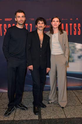 Jorgo Narjes, Faraz Shariat, and Paulina Lorenz at the special screening of the film *Staatsschutz* at the Kino International in Berlin, August 25, 2026 Foto:xM.xBehrensx xFuturexImagex staatsschutz_6845