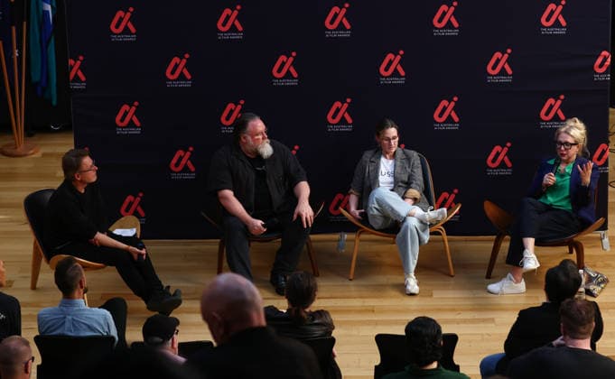 AI FILM AWARDS, A panel is seen featuring Film maker and AI Creator Clayton Jacobson during the inaugural Australian AI Film Awards at The Precinct in Brisbane, Queensland, Australia, Tuesday, August 25, 2026. ( NO ARCHIVING Brisbane Queensland Australia  Copyright: xx 20260826137009573835