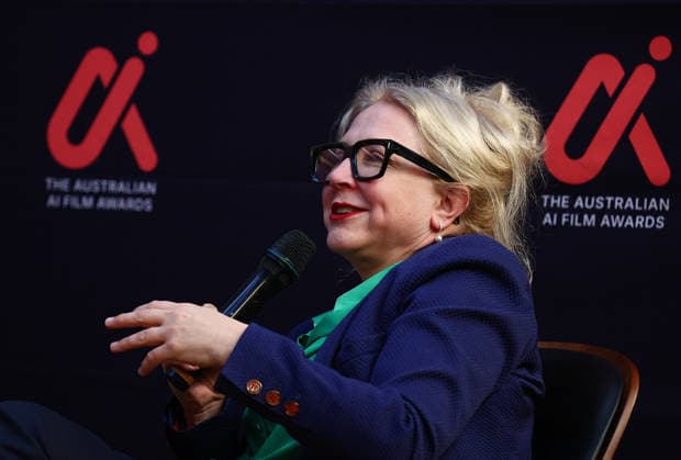 AI FILM AWARDS, Director Julie Eckersley speaks during the inaugural Australian AI Film Awards at The Precinct in Brisbane, Queensland, Australia, Tuesday, August 25, 2026. ( NO ARCHIVING Brisbane Queensland Australia  Copyright: xx 20260826181618887580