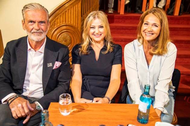 ABB SCHLOSSPARK: Marko Pustisek, Barbara Maria Sava, and Christiane Zander as guests at the annual press conference for the 2026–27 season at the Schlosspark Theater on August 26, 2026, in Berlin, Germany