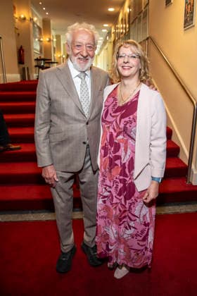 ABB SCHLOSSPARK: Dieter Hallervorden and Nathalie Hallervorden—father and daughter—are guests at the annual press conference for the 2026–27 season at the Schlosspark Theater on August 26, 2026, in Berlin, Germany