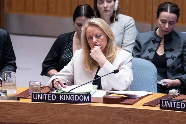 August 26, 2026, Bronx, New York, USA: Ambassador, Dame Sarah MacIntosh of United Kingdom participates at monthly Security Council meeting on Middle East including Palestinian question at UN Headquarters in New York, NY on August 26, 2026. Bronx USA  - ZUMAr339 20260826_znp_r339_012 Copyright: xLevxRadinx