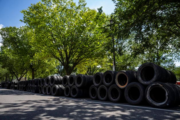 Tires used for the Freedom 250 Grand Prix are seen as workers dismantle the track around Washington, DC on Wednesday, August 26, 2026. The Freedom 250 Grand Prix took place last weekend gathered thousands around a 1.7 mile course around Washington s landmarks.  WAP20260826312 BONNIExCASH