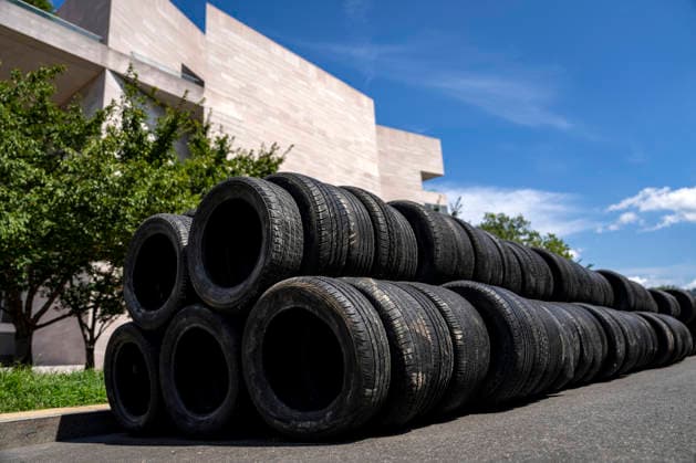Tires used for the Freedom 250 Grand Prix are seen as workers dismantle the track around Washington, DC on Wednesday, August 26, 2026. The Freedom 250 Grand Prix took place last weekend gathered thousands around a 1.7 mile course around Washington s landmarks.  WAP20260826307 BONNIExCASH