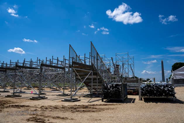 Constructions workers work on dismantling the Freedom 250 Grand Prix viewing stands around Washington, DC on Wednesday, August 26, 2026. The Freedom 250 Grand Prix took place last weekend gathered thousands around a 1.7 mile course around Washington s landmarks.  WAP20260826319 BONNIExCASH