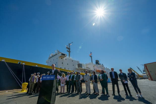 August 26, 2026, Vallejo, Ca: Governor Gavin Newsom announced 8.5 million in state grants for maritime projects at an event in front of the Golden Bear Training Ship at Mare Island on Wednesday, Aug. 26, 2026, in Vallejo. Vallejo - ZUMAby1_ 20260826_fap_by1_002 Copyright: xRenÃ exC.xByerx