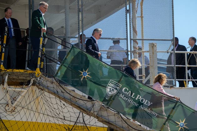 August 26, 2026, Vallejo, Ca: Governor Gavin Newsom departs the Golden Bear Training Ship after a private tour before he announced 8.5 million in state grants for maritime projects at an event at Mare Island on Wednesday, Aug. 26, 2026, in Vallejo. Vallejo - ZUMAby1_ 20260826_fap_by1_009 Copyright: xRenÃ exC.xByerx