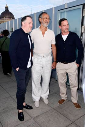Martin Stange, Ercan Durmaz, and Sönke Möhring at the opening reception for the 2026 UFA Film Nights on the rooftop terrace of the Bertelsmann Berlin office, August 26, 2026 Foto:xN.xKubelkax xFuturexImagex ufa_6744