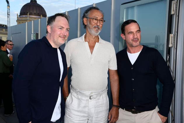 Martin Stange, Ercan Durmaz, and Sönke Möhring at the opening reception for the 2026 UFA Film Nights on the rooftop terrace of the Bertelsmann Berlin office, August 26, 2026 Foto:xN.xKubelkax xFuturexImagex ufa_6745