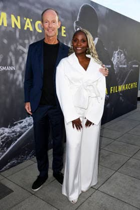 Thomas Rabe and Nikeata Thompson at the opening reception for the 2026 UFA Film Nights on the rooftop terrace of the Bertelsmann Berlin office, August 26, 2026 Foto:xN.xKubelkax xFuturexImagex ufa_6746