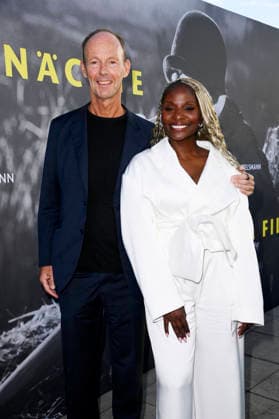 Thomas Rabe and Nikeata Thompson at the opening reception for the 2026 UFA Film Nights on the rooftop terrace of the Bertelsmann Berlin office, August 26, 2026 Foto:xN.xKubelkax xFuturexImagex ufa_6747